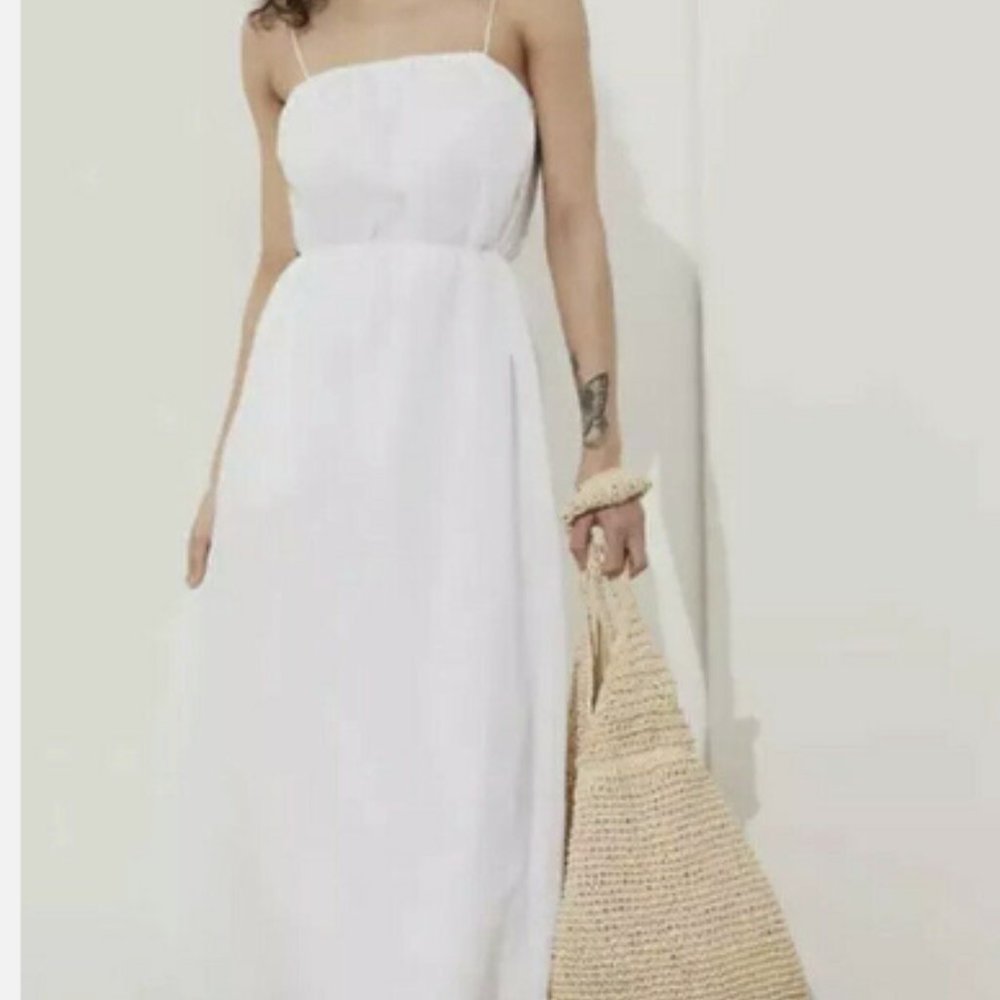 Banana Republic NWT  Ramie Gathered White Maxi Dress Petite S